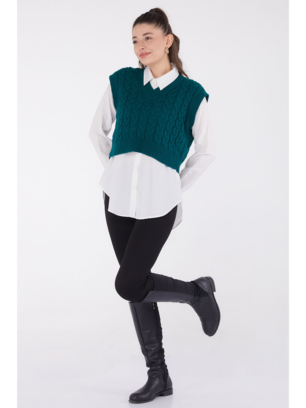 Yeşil Mini Salaş Triko Süveter Zumrut - 27646-2