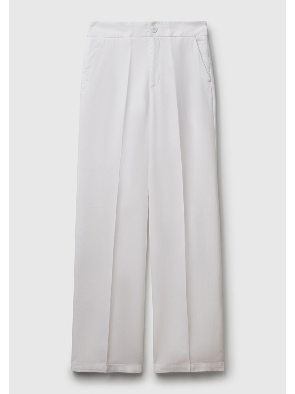 Kadın Beyaz %100 Liyosel Beli Lastikli Düz Paça Pantolon-1