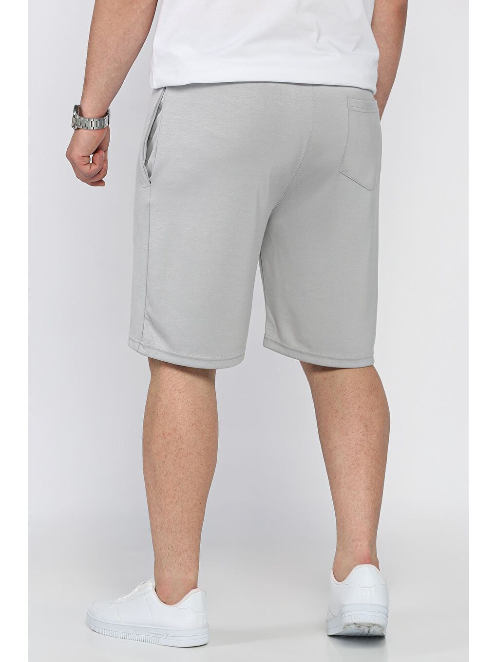 Gri Bel Bağcıklı Amblemli Erkek Şort-2