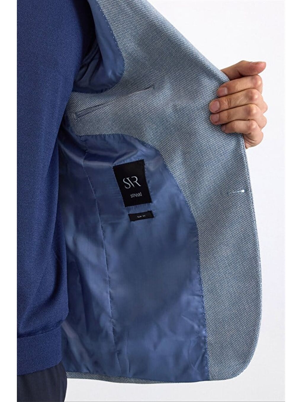 Saks Mavi Slim Mono Yaka Torba Cep 6 Drop Klasik Ceket-3