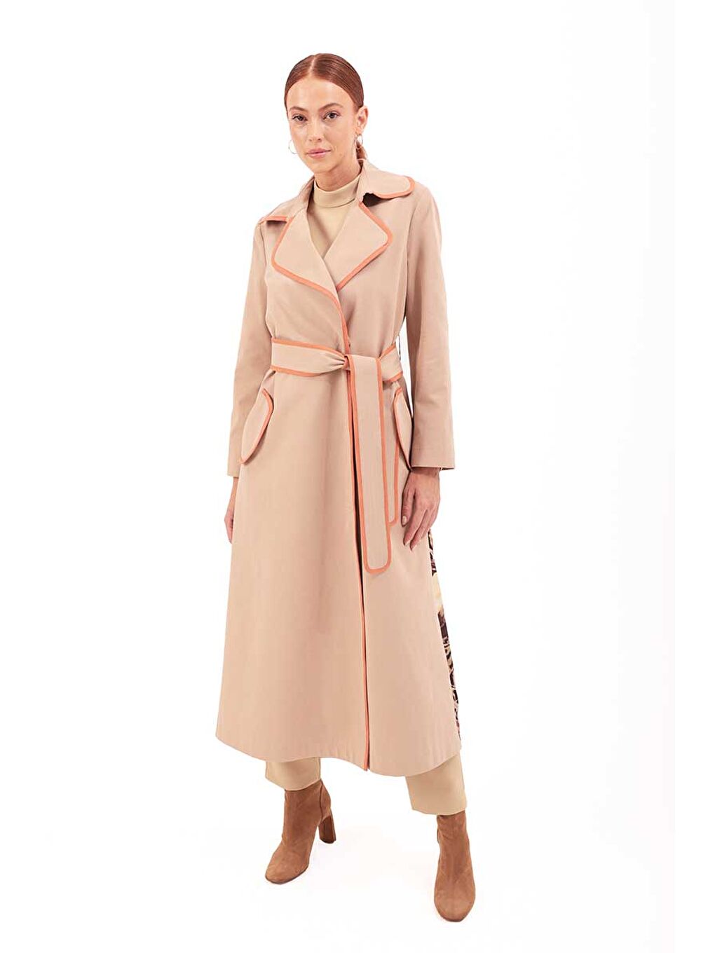 Bej Biye Detaylı Trençkot-2