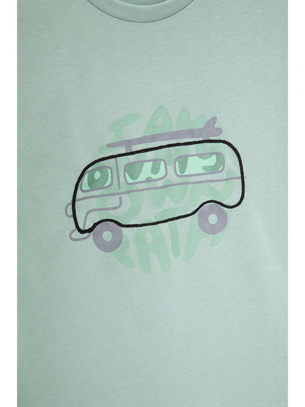Yeşil Araba Baskılı Bisiklet Yaka Erkek Çocuk Kısa Kol Tişört 20925-1