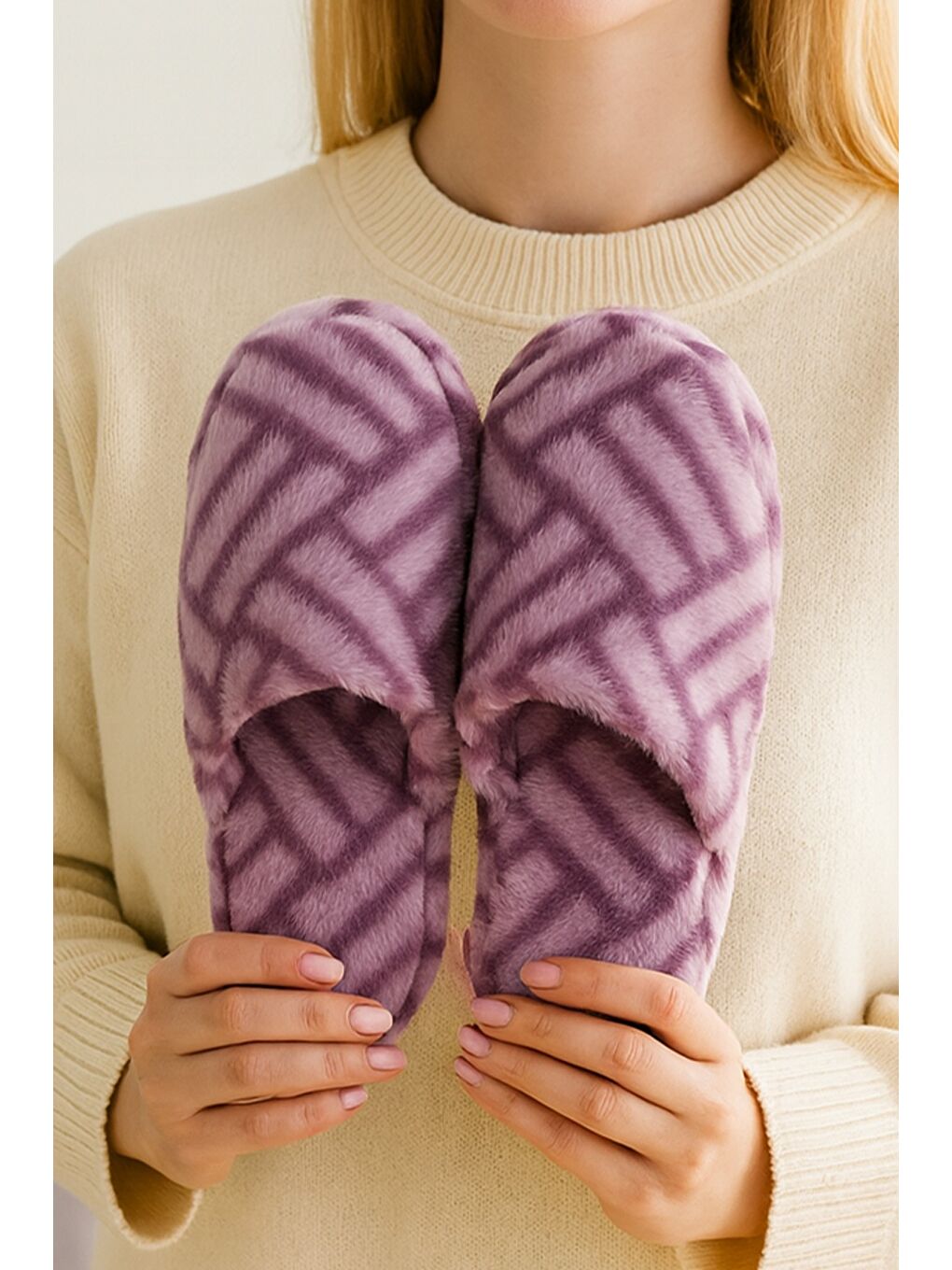 Mor TERRA Kapalı Kadın Ev Terliği Günlük Rahat Kışlık Terlik-1