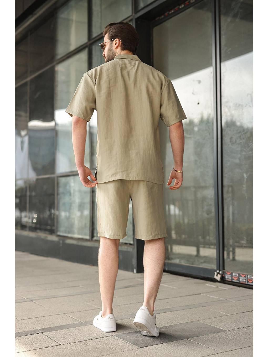 Mint Yeşili Kumaş Erkek Şort Gömlek Takım E7352-4