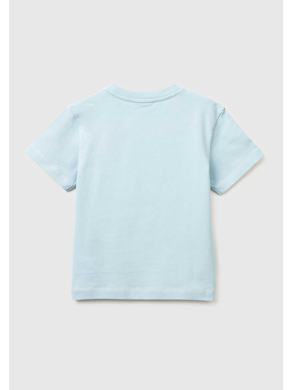Erkek Çocuk Buz Mavisi Çok Renkli Baskılı Etek Ucu Logolu Bisiklat Yaka T-Shirt-1