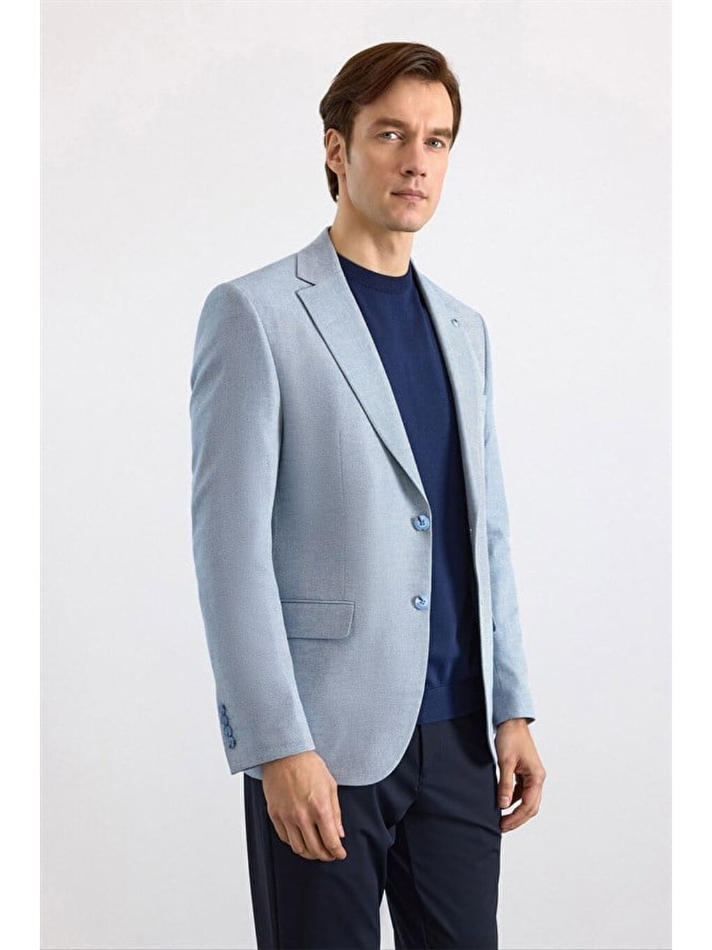 Saks Mavi Slim Mono Yaka Torba Cep 6 Drop Klasik Ceket-4