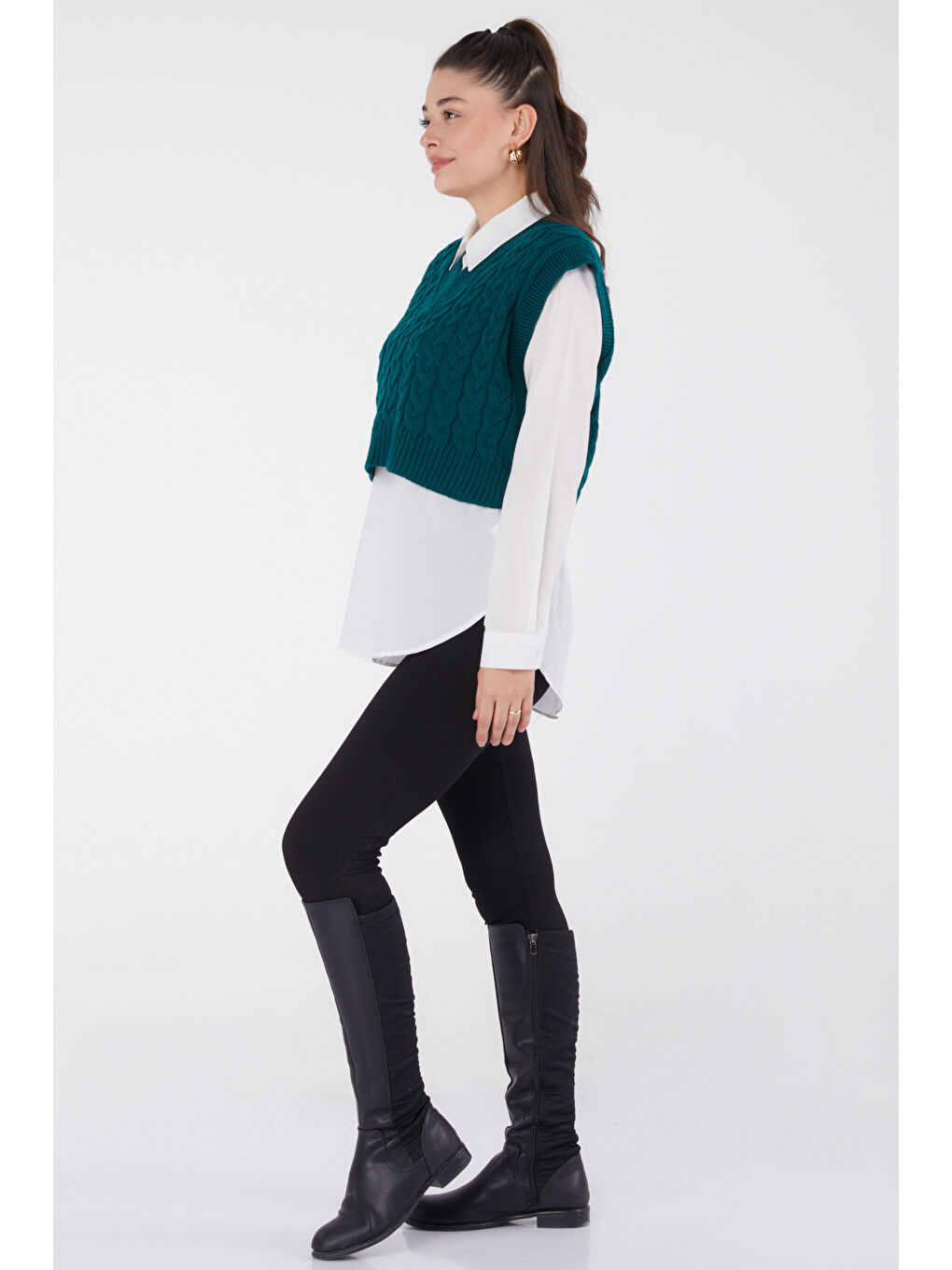 Yeşil Mini Salaş Triko Süveter Zumrut - 27646-3