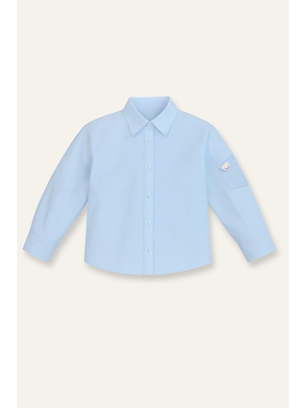Kız Çocuk Cep Detaylı Poplin Gömlek - Mavi-3