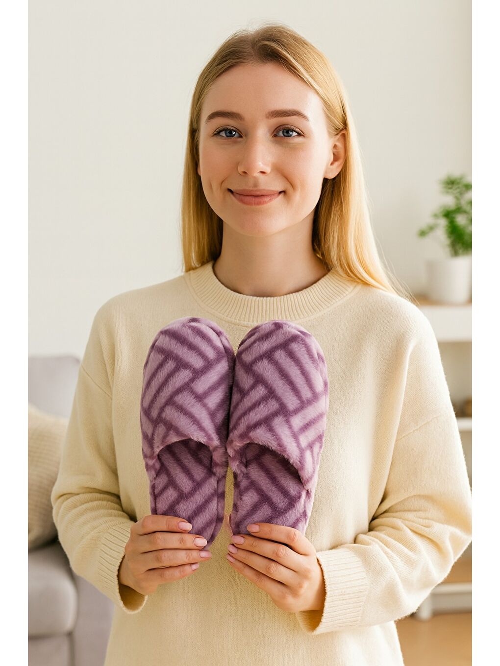 Mor TERRA Kapalı Kadın Ev Terliği Günlük Rahat Kışlık Terlik-2