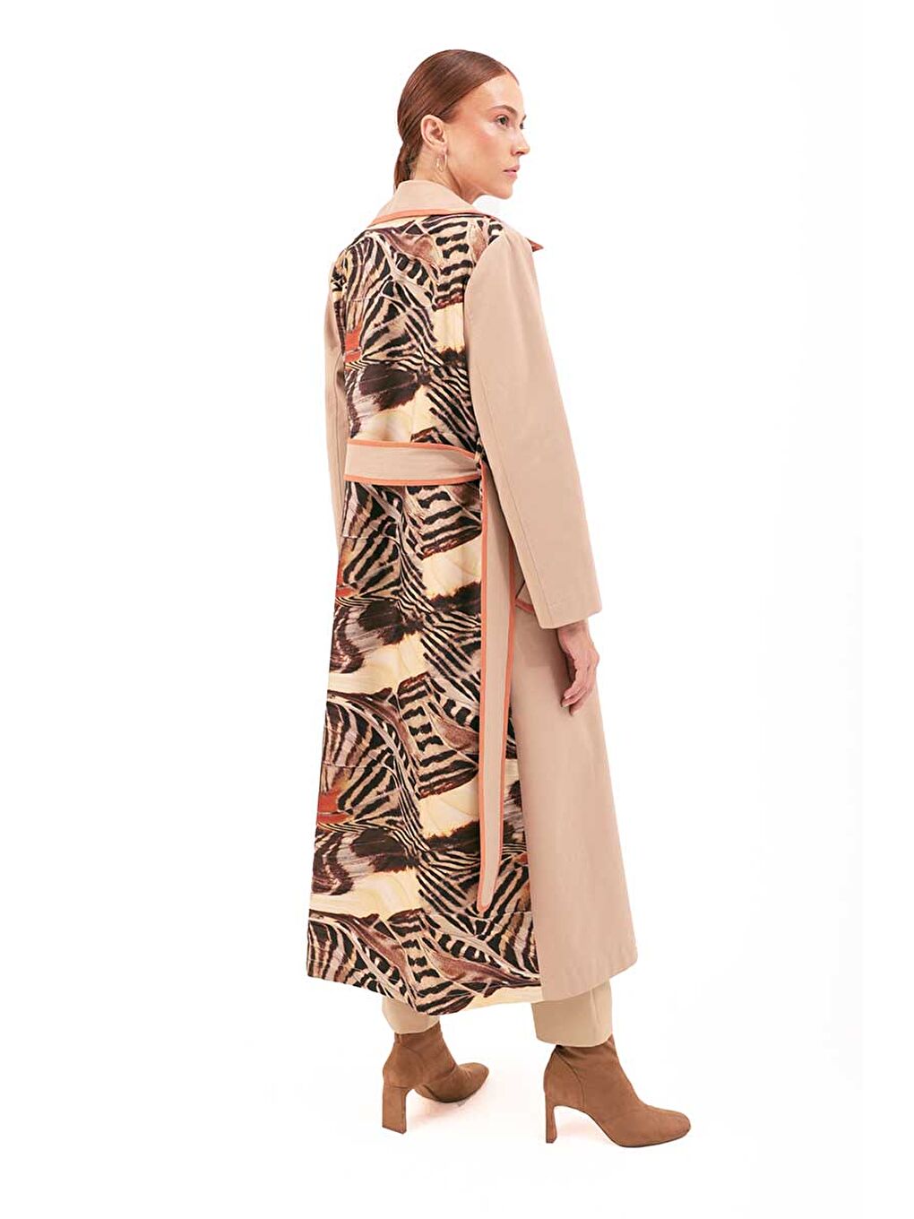 Bej Biye Detaylı Trençkot-4