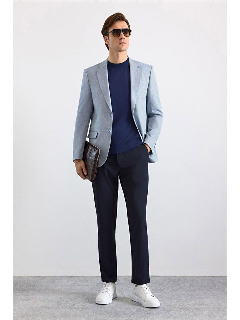 Saks Mavi Slim Mono Yaka Torba Cep 6 Drop Klasik Ceket-5