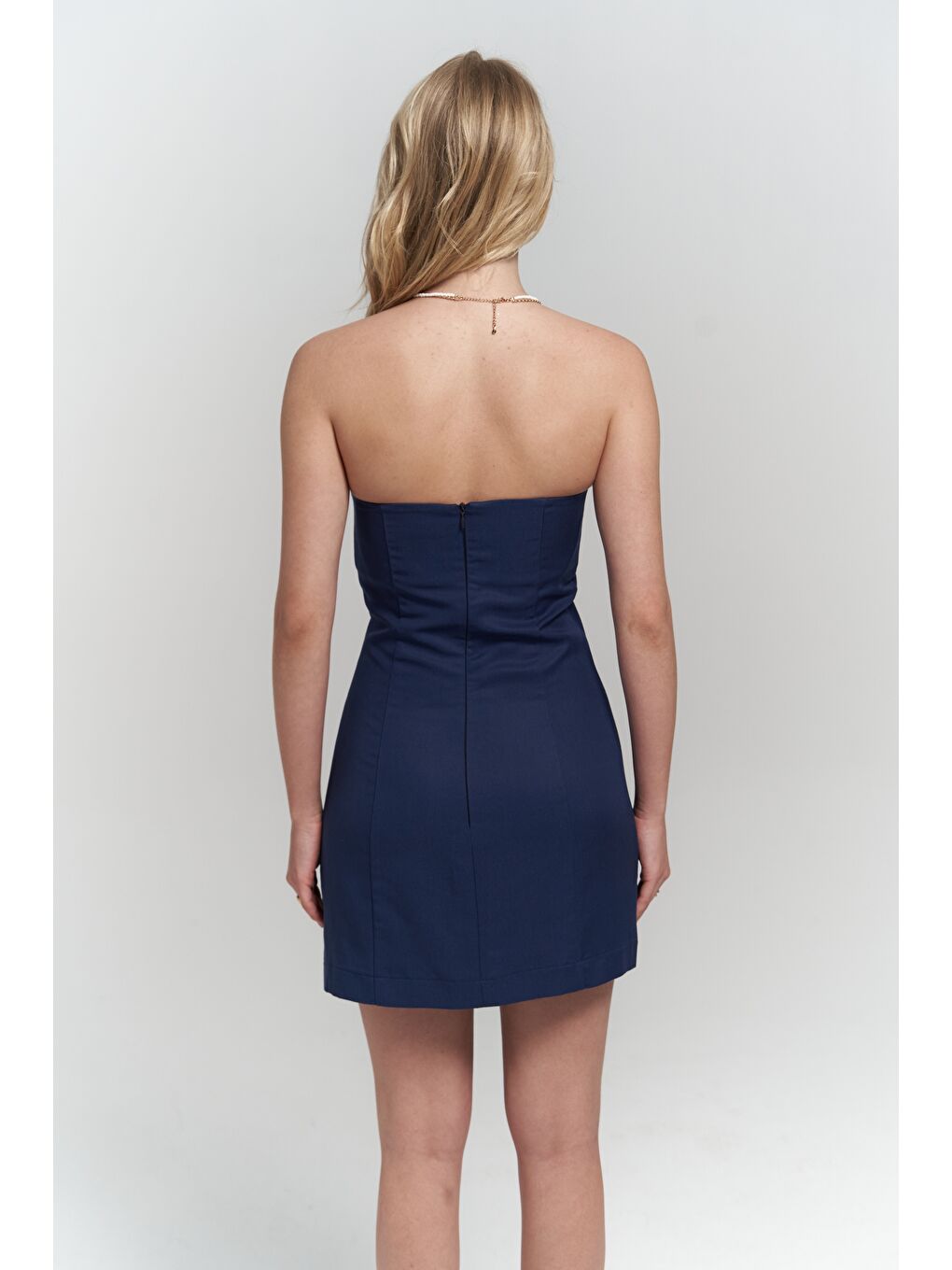 Clara Straplez Lacivert Elbise-5