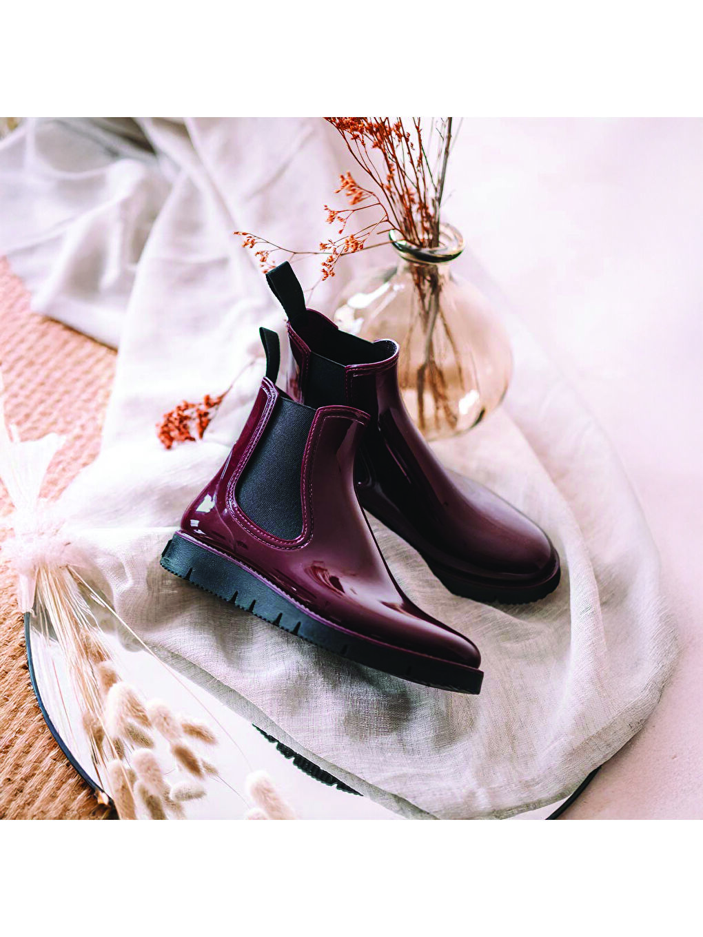 Mor Kadın Bordo Yağmur Botu-4