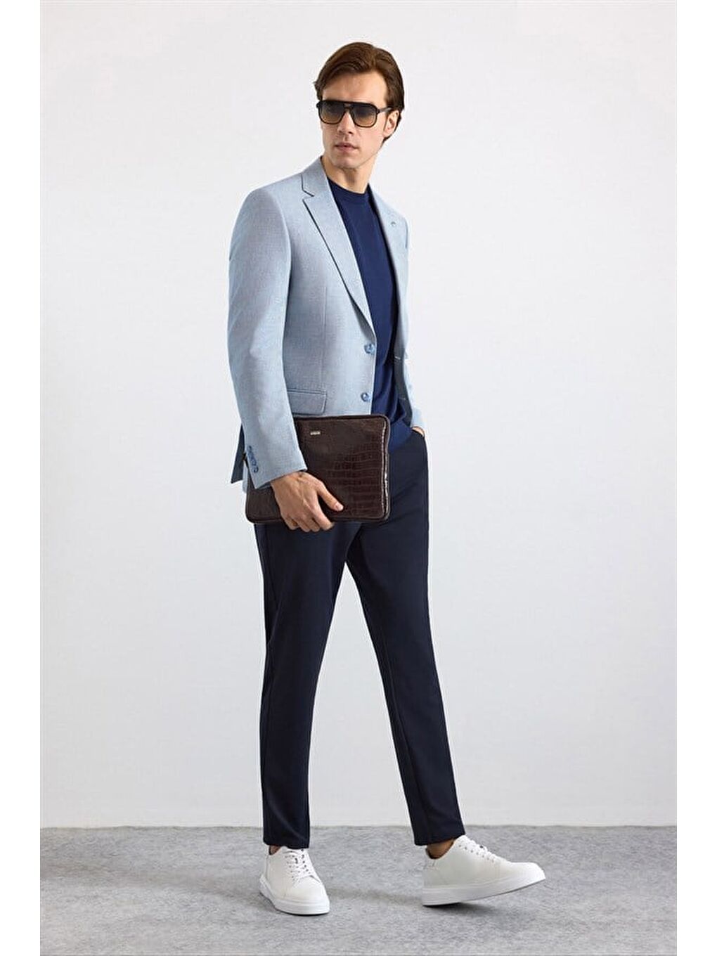 Saks Mavi Slim Mono Yaka Torba Cep 6 Drop Klasik Ceket-6