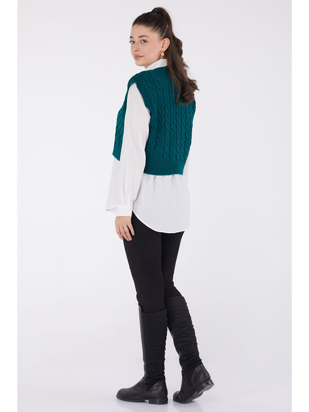 Yeşil Mini Salaş Triko Süveter Zumrut - 27646-4