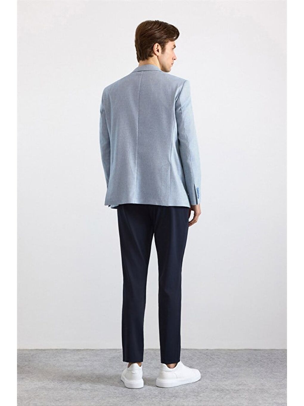 Saks Mavi Slim Mono Yaka Torba Cep 6 Drop Klasik Ceket-7