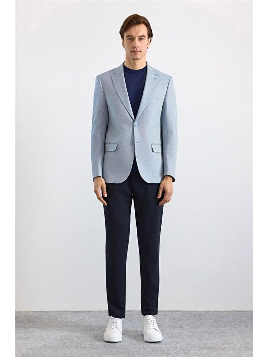 Saks Mavi Slim Mono Yaka Torba Cep 6 Drop Klasik Ceket-8