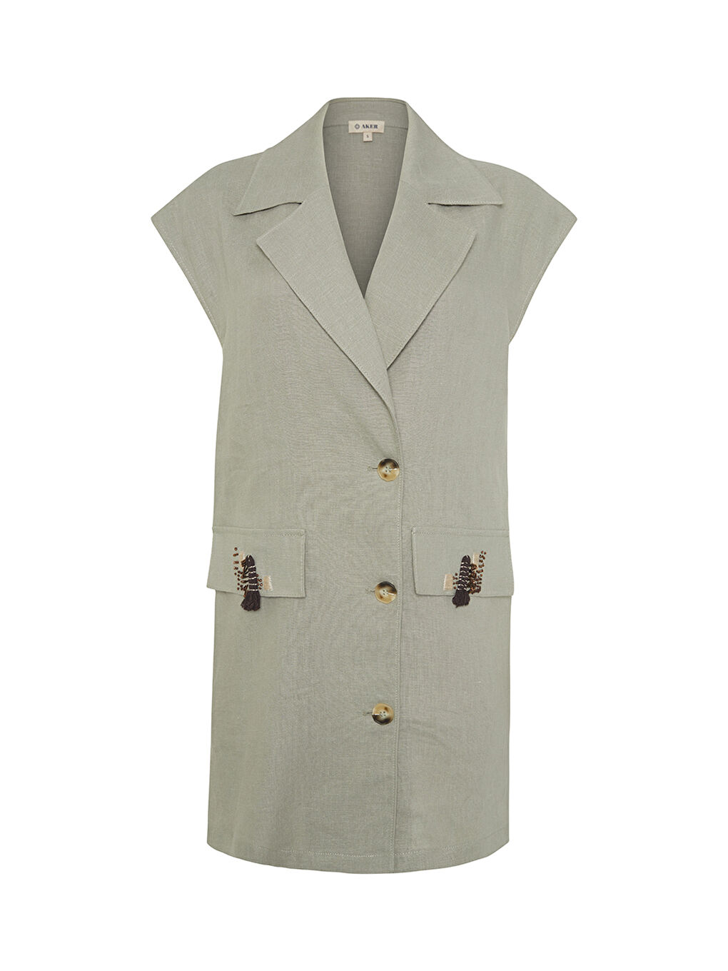 Yeşil Mint Cepleri İşleme Detaylı Yelek