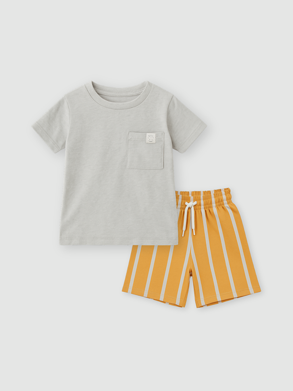 Gri Bisiklet Yaka Erkek Çocuk Tişört ve Şort 2'li Takım-1