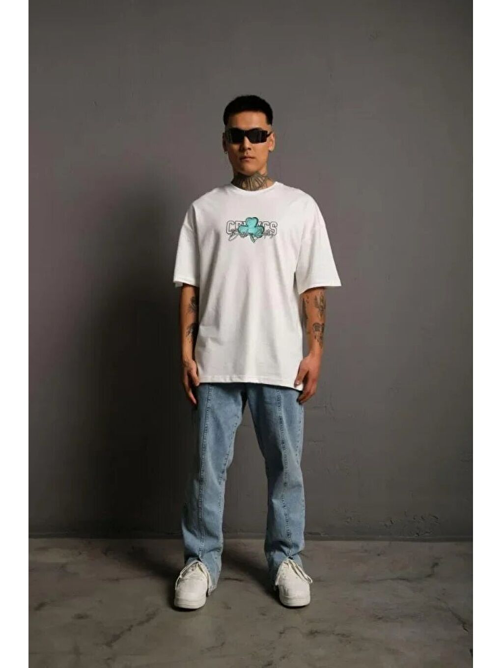 Erkek Sırt Baskılı T-shirt - Beyaz-1