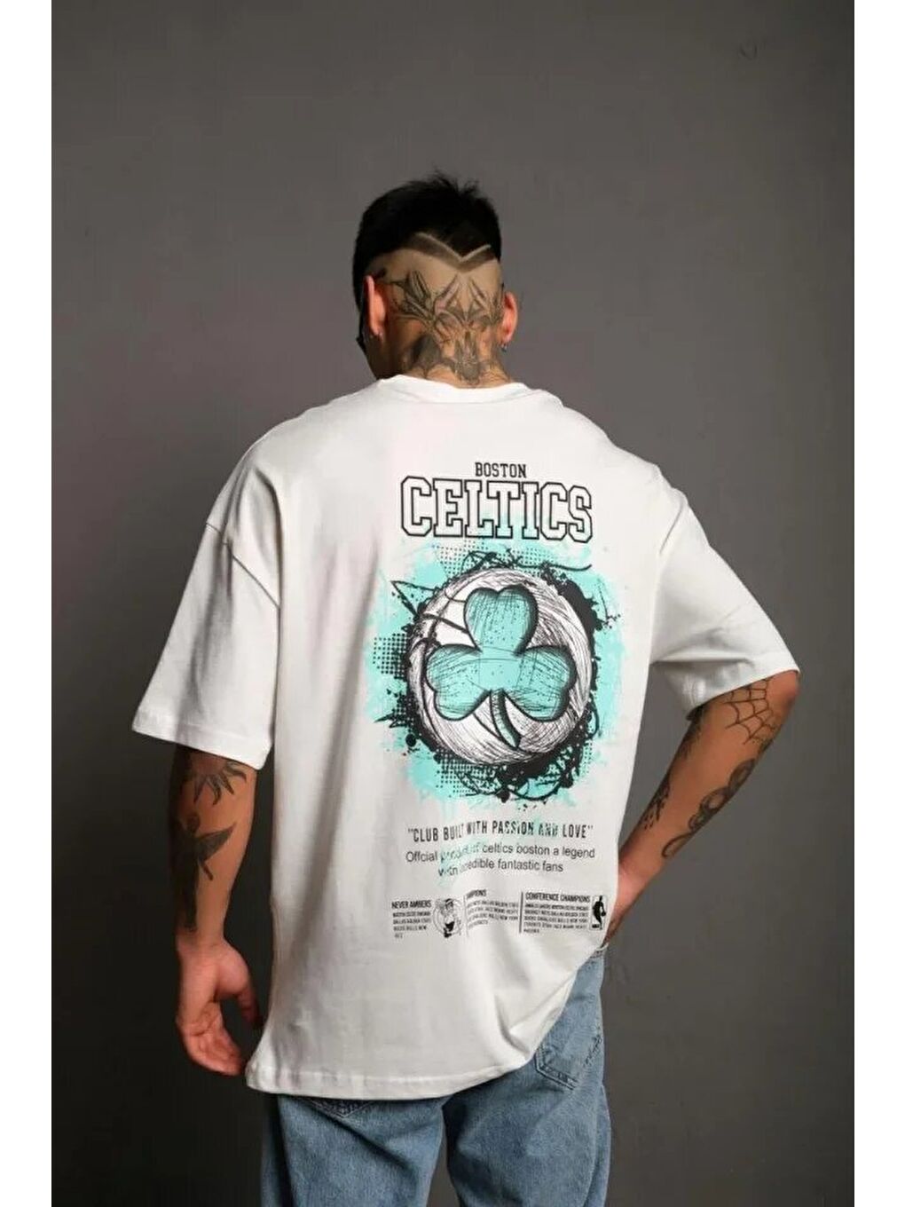 Erkek Sırt Baskılı T-shirt - Beyaz-2