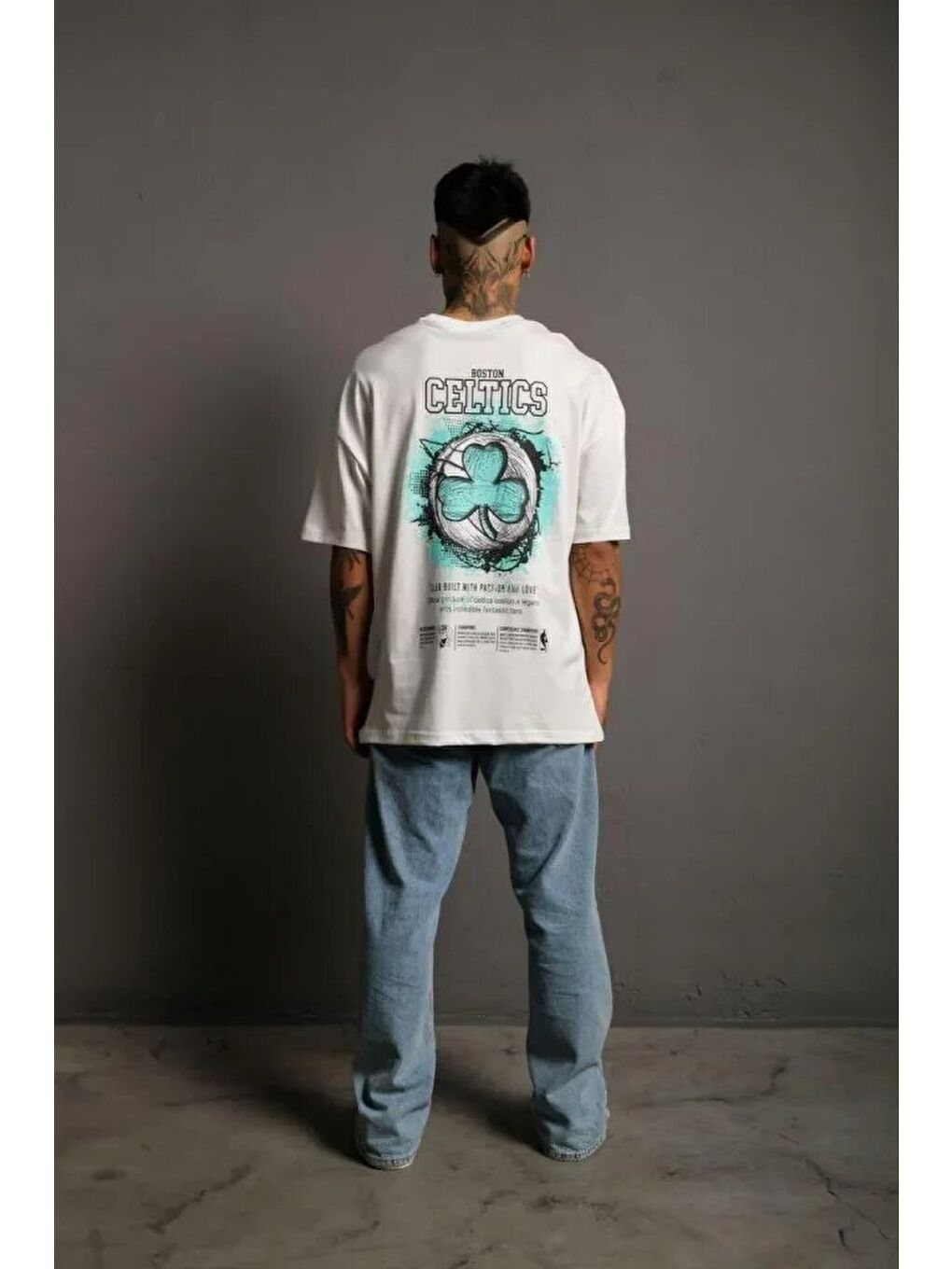 Erkek Sırt Baskılı T-shirt - Beyaz-3