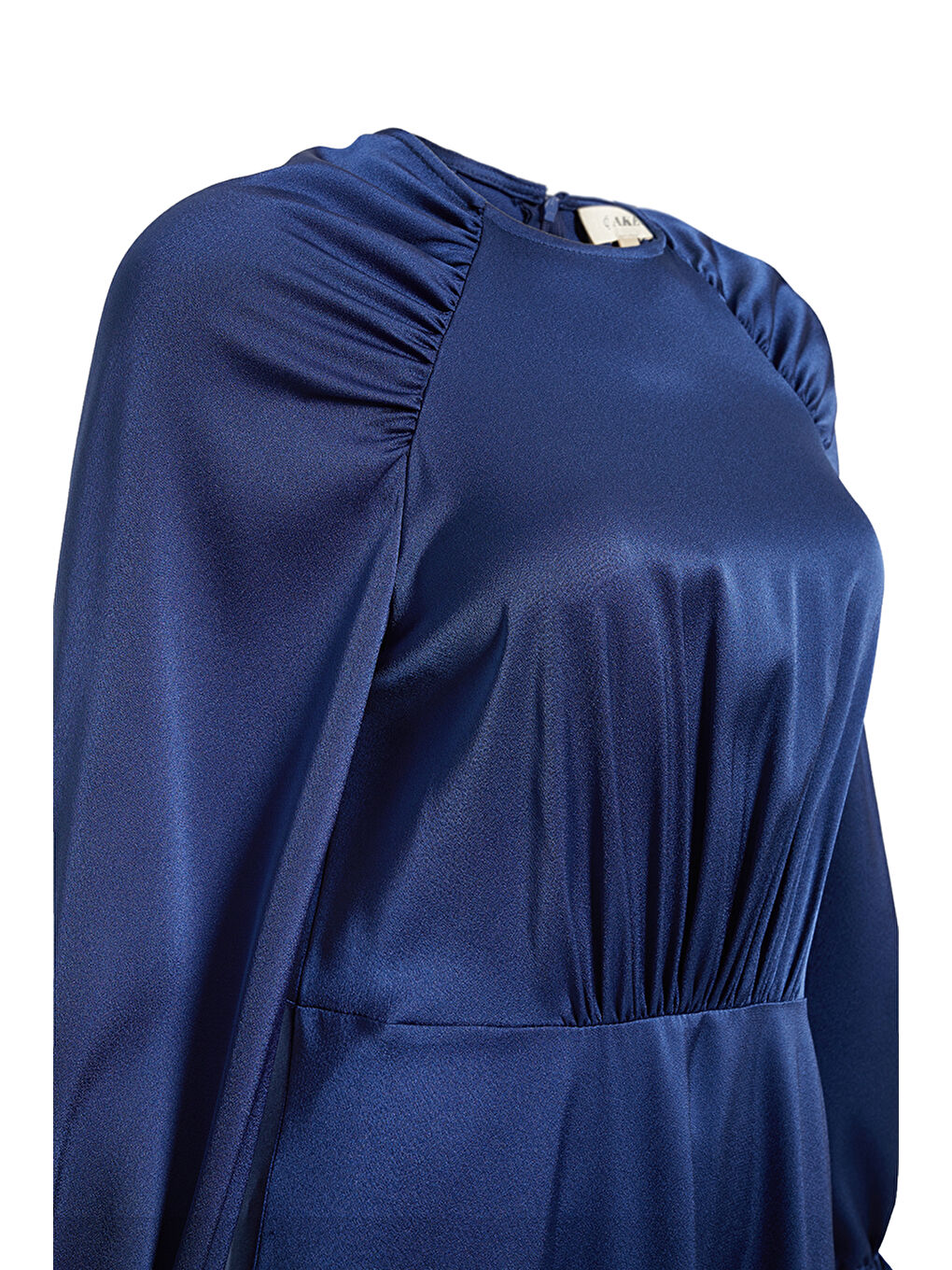 Lacivert Büzgü Detaylı Elbise-1