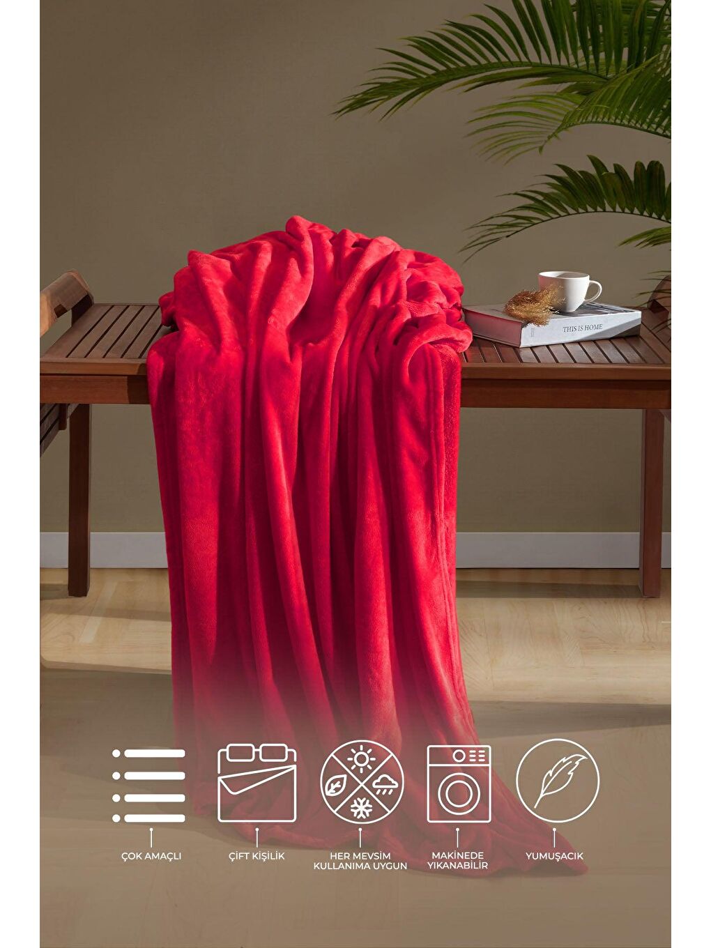 Daisy Çift Kişilik Battaniye Kırmızı-1
