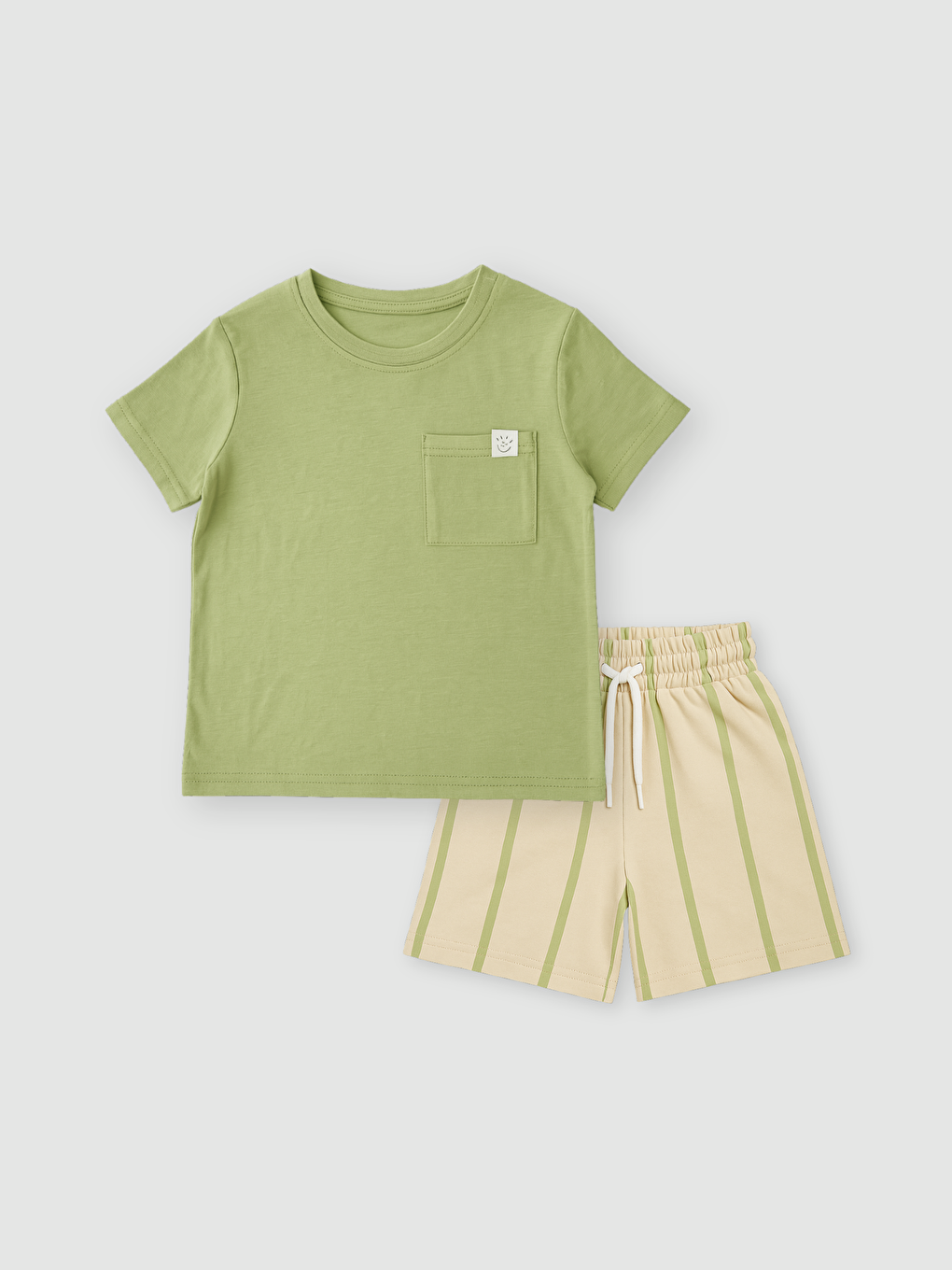 Yeşil Bisiklet Yaka Erkek Çocuk Tişört ve Şort 2'li Takım-1