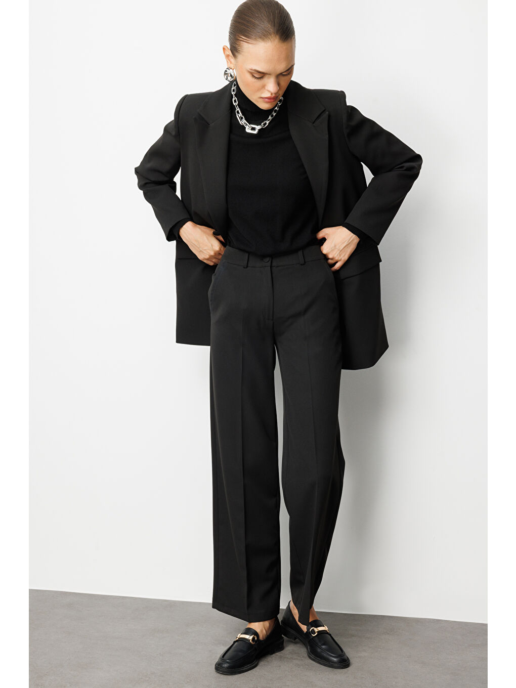 Cepli Klasik Siyah Kumaş Pantolon-1