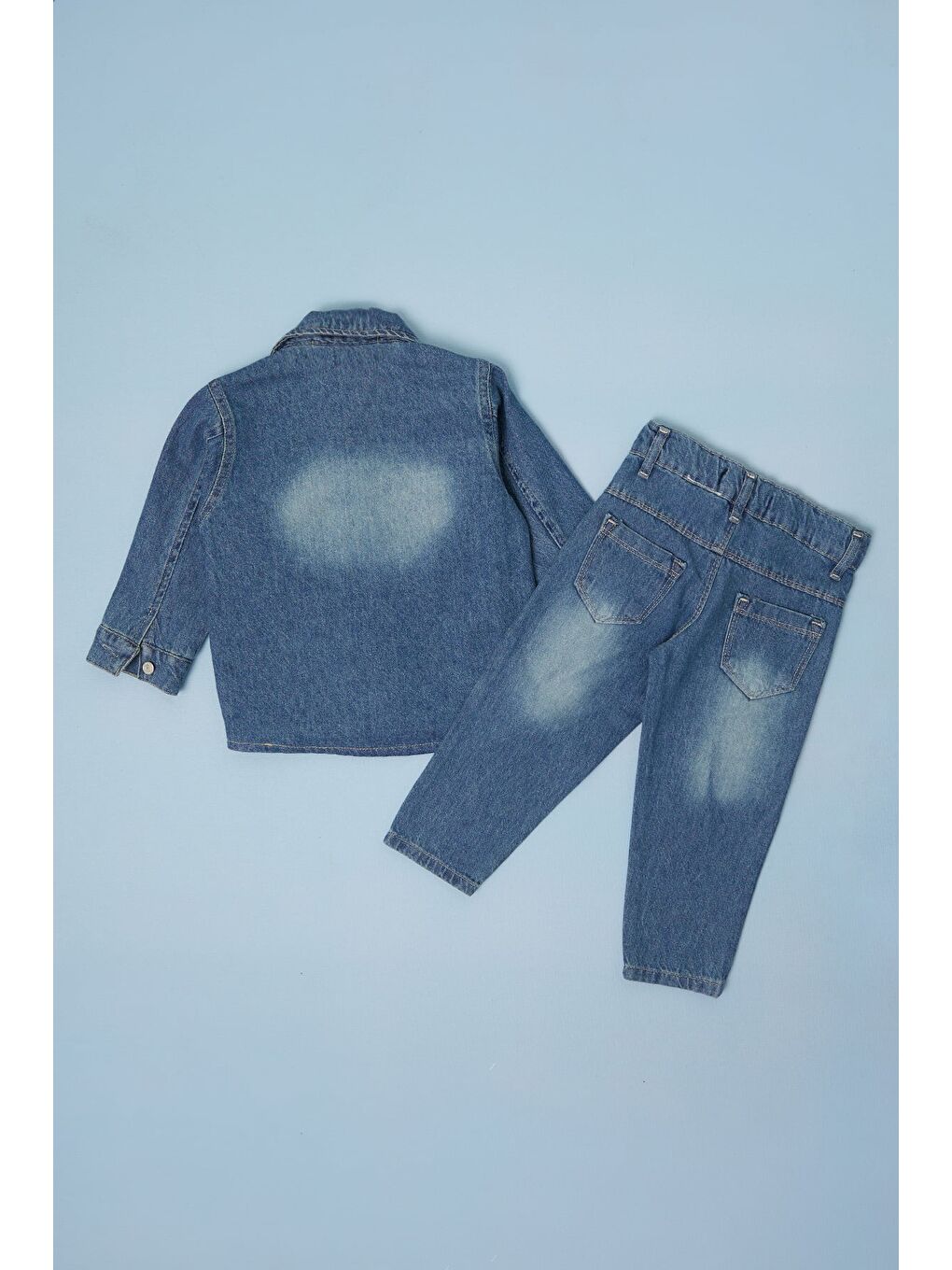 Mavi Düğmeli Polo Yaka Erkek Çocuk Jean 3 Lü Takım-3