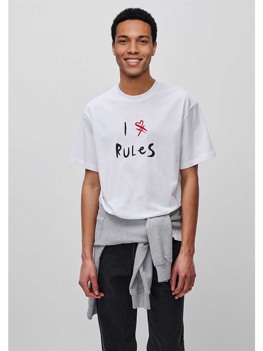 Erkek Beyaz  %100 Pamuk Grafik Baskılı Bisiklet Yaka T-Shirt