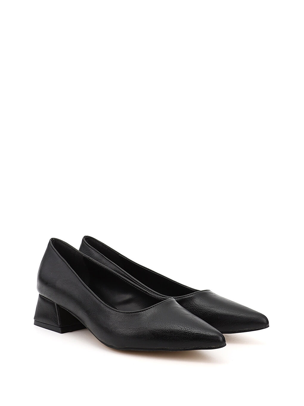 Mor Kadın ZÜMRÜT-SİYAH Sivri Burun Kısa Kalın Topuklu Ayakkabı-1