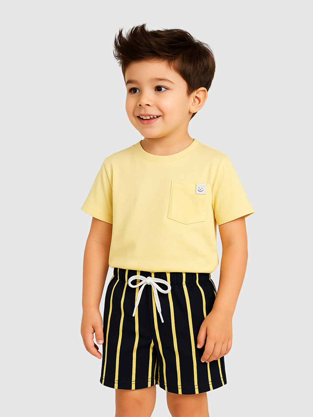 Sarı Bisiklet Yaka Erkek Çocuk Tişört ve Şort 2'li Takım