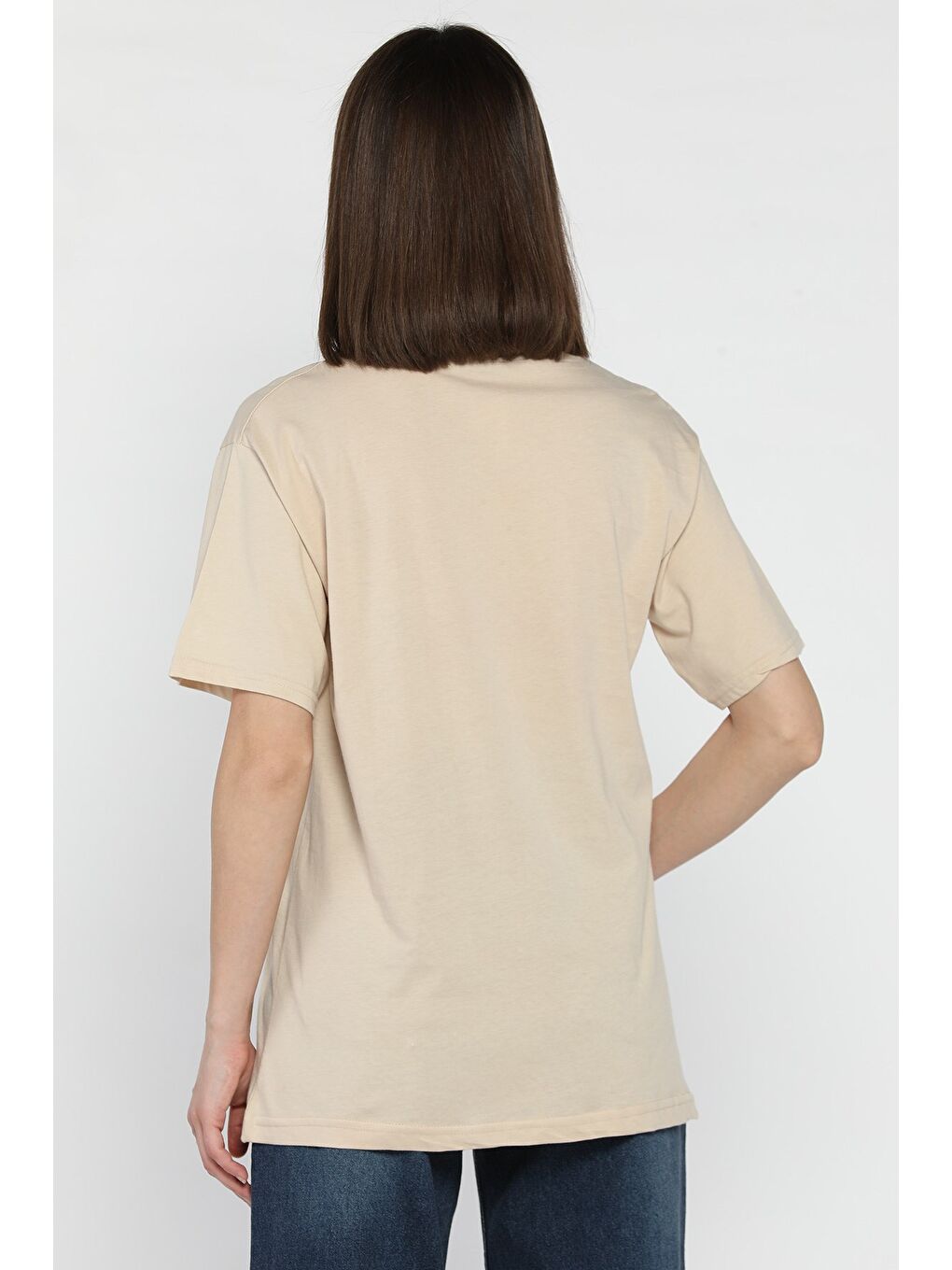 Bej Taşlı Kadın Tişört-2