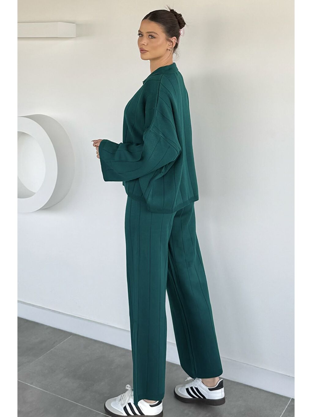 Yeşil Polo Yaka Bluz Pantolon Triko İkili Takım-3