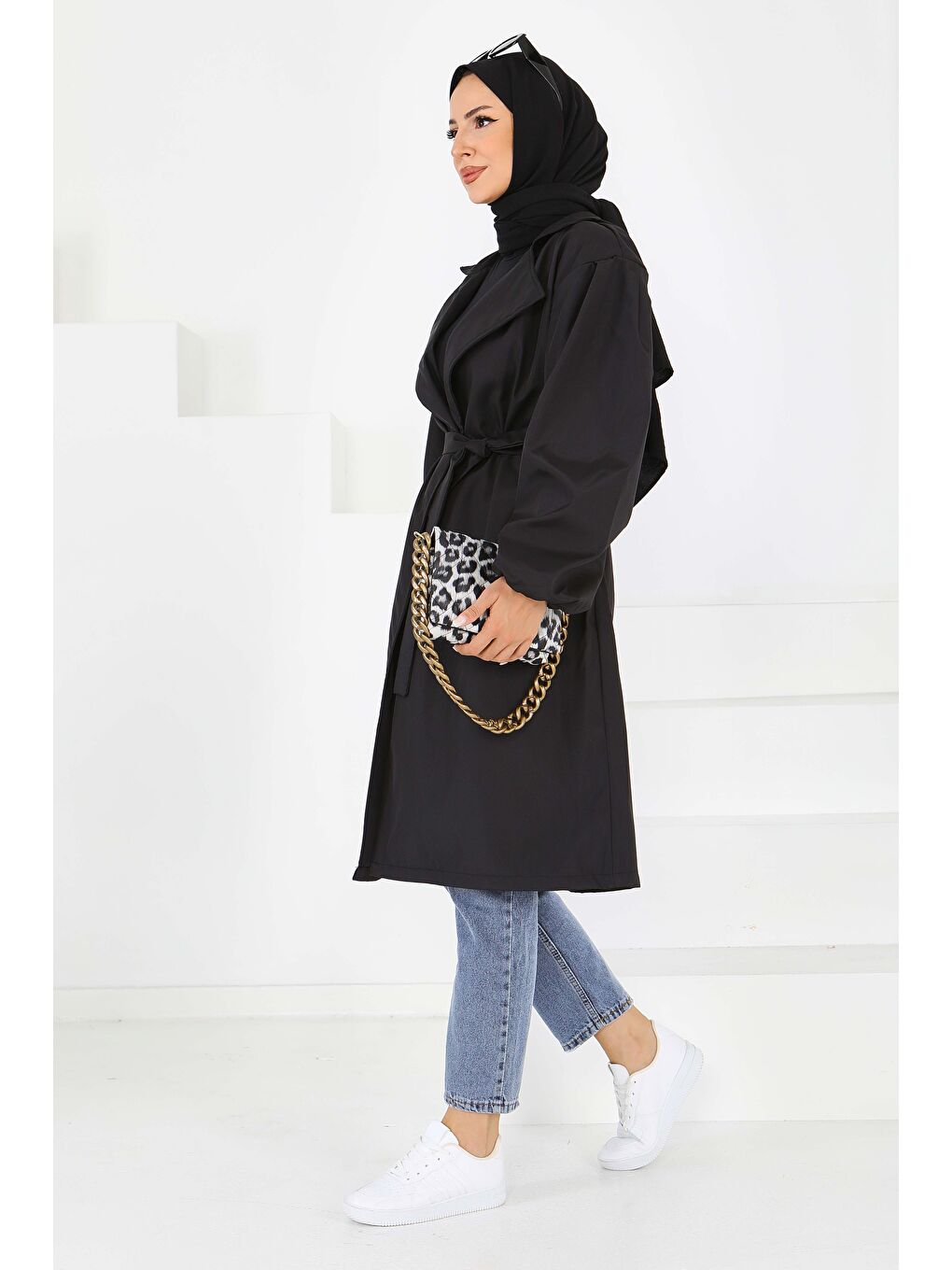 Kuşaklı Kolu Lastikli Miranda Trençkot Siyah - 27603-3