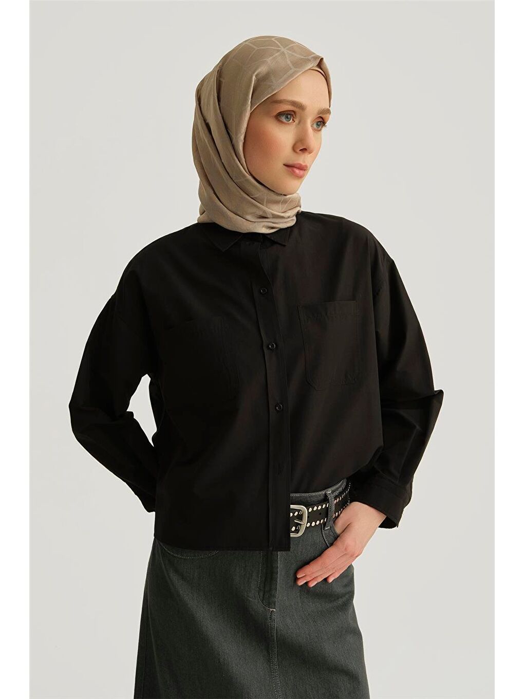 Oversize Gömlek 25Yh3667 Siyah