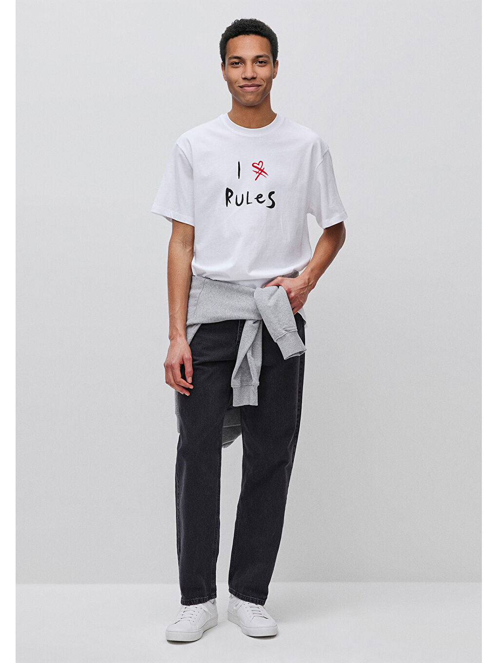 Erkek Beyaz  %100 Pamuk Grafik Baskılı Bisiklet Yaka T-Shirt-2
