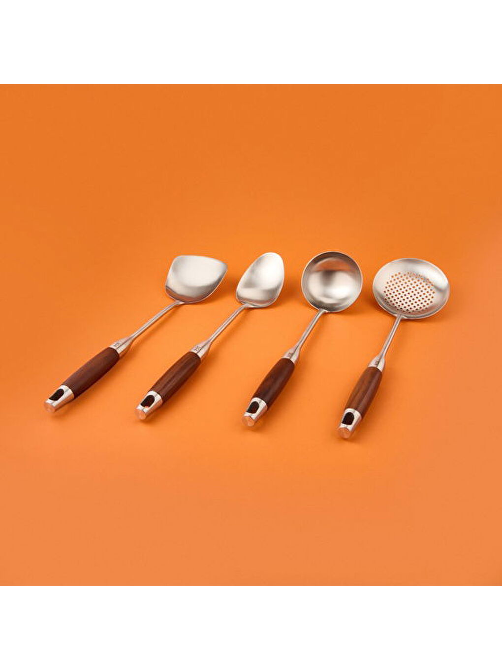 4'lü Ahşap Saplı Kepçe Seti - Gri / Kahverengi