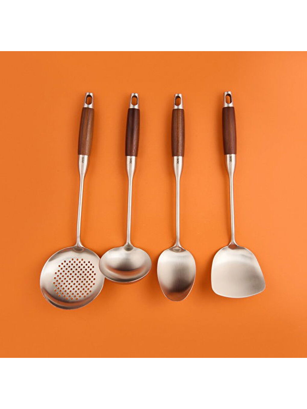 4'lü Ahşap Saplı Kepçe Seti - Gri / Kahverengi-1