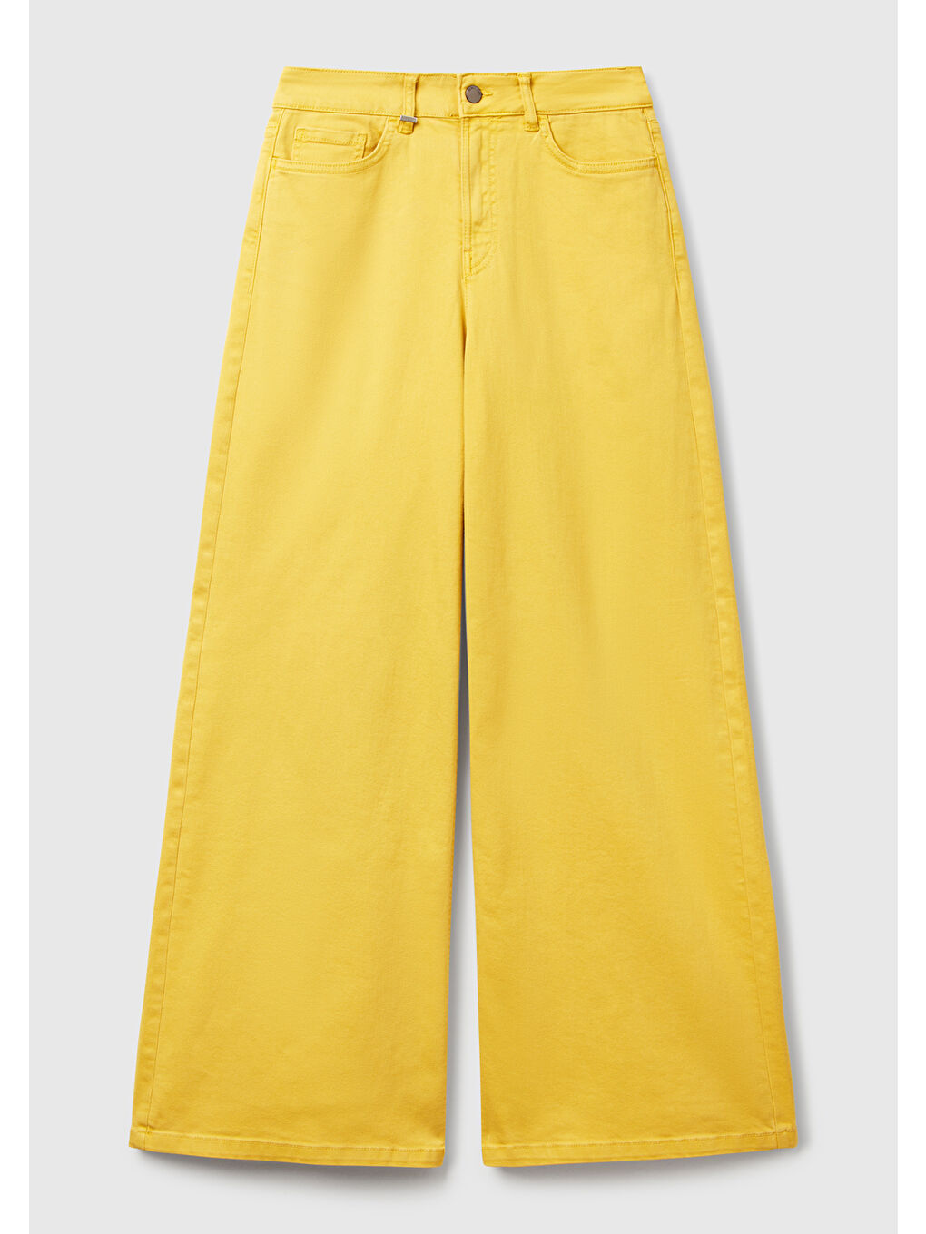 Kadın Sarı Streç Pamuklu Arkası Logo Etiketli Bol Kesim Pantolon-1