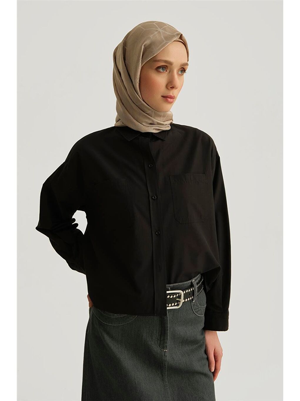 Oversize Gömlek 25Yh3667 Siyah-2