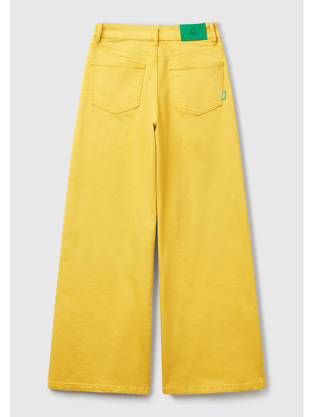 Kadın Sarı Streç Pamuklu Arkası Logo Etiketli Bol Kesim Pantolon-3