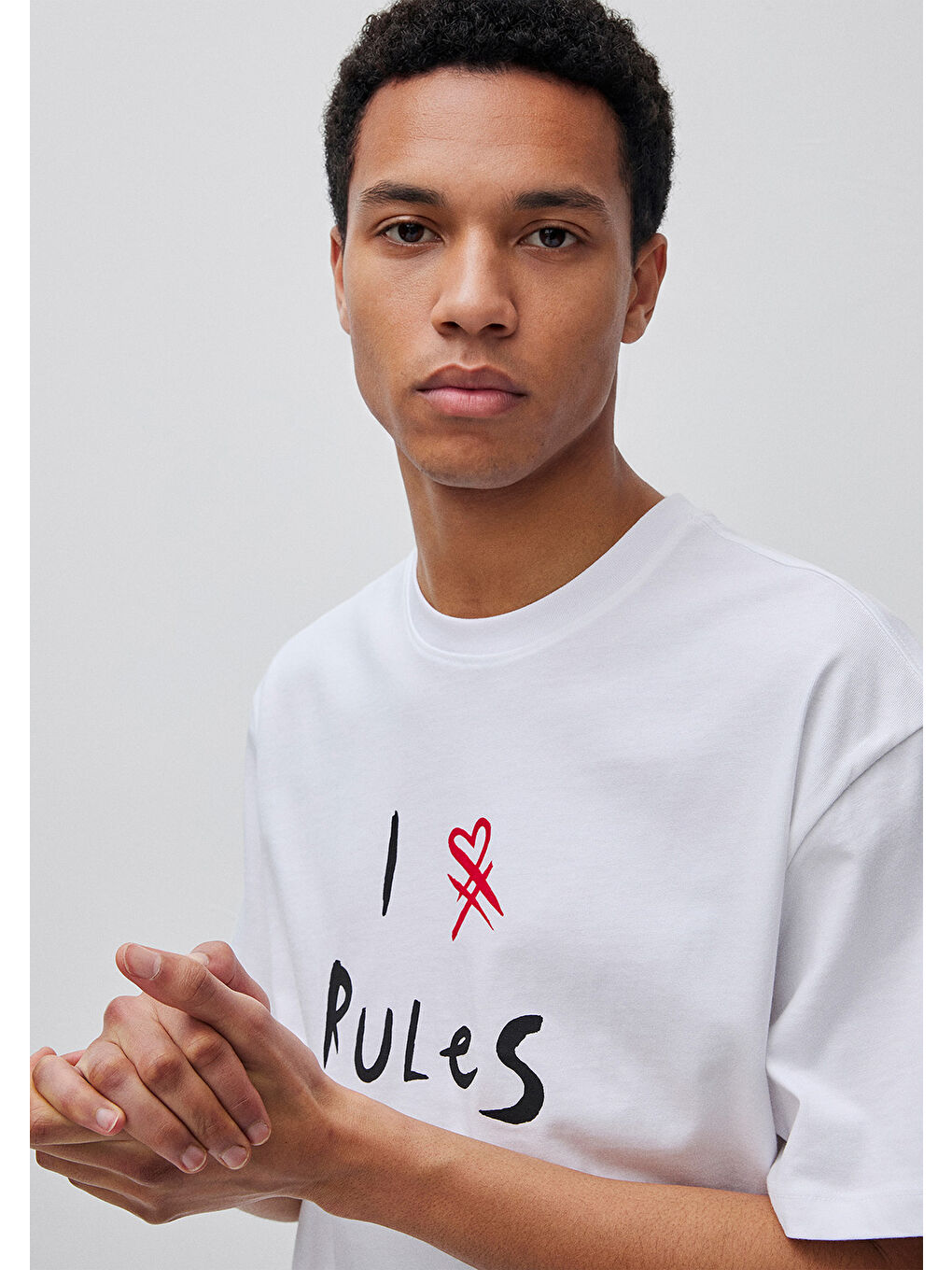 Erkek Beyaz  %100 Pamuk Grafik Baskılı Bisiklet Yaka T-Shirt-3