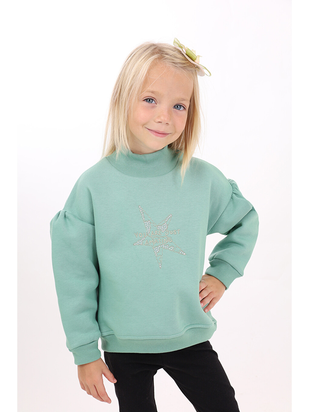 Yeşil Kız Çocuk Nakışlı Sweatshirt