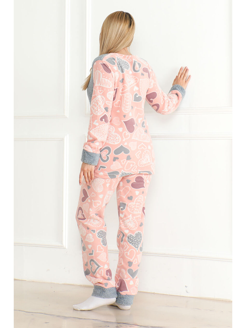 Nakışlı Pelüş Polar Pijama Takım Bebe Mavi   26635-3