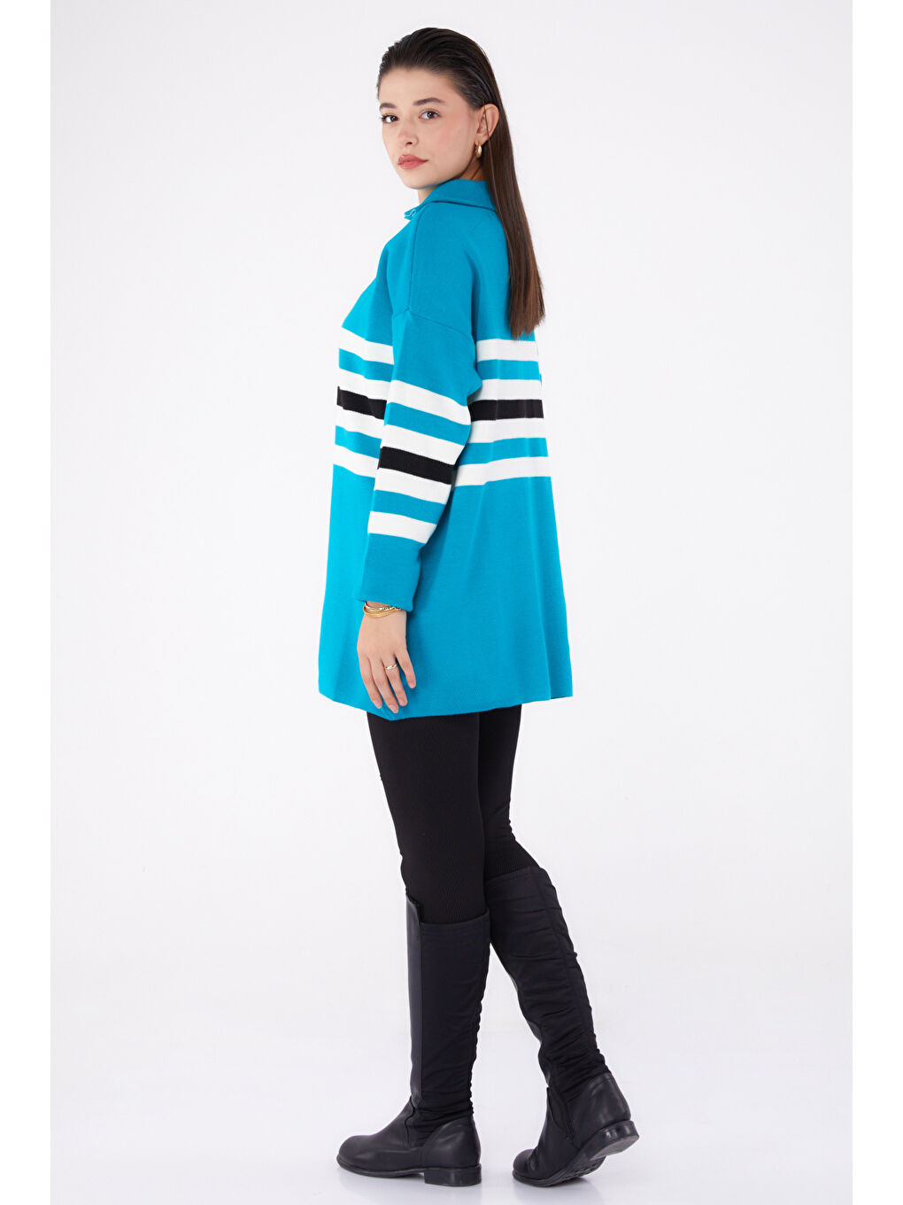 Çizgili Triko Tunik Turkuaz - 26419-3