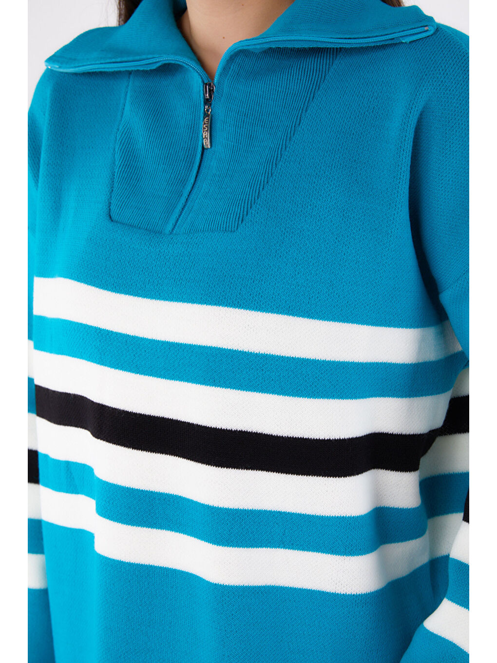 Çizgili Triko Tunik Turkuaz - 26419-4