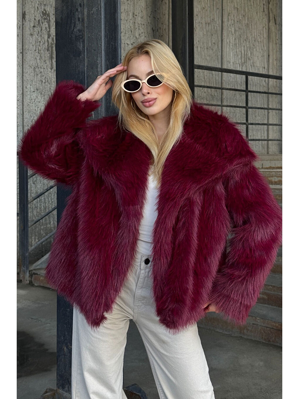 Suni Kürk Premium Pelüş Ceket Bordo-1